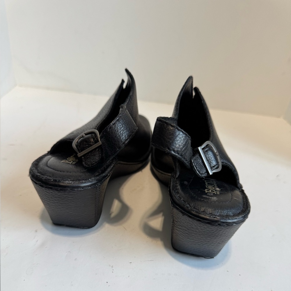 Born Black Leather Wedge Clogs | Comfort Slip-On Shoes. Size 9 - Picture 8 of 15